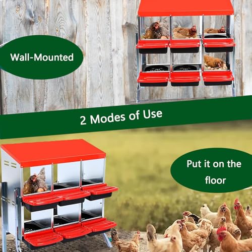 Chicken Nesting Boxes, 10 Holes Metal Chicken Egg Laying Box with Swing Perch and Rollout Egg Collection,for Various Chicken Breeds with Stand - Red 0.7mm - color: Red -10 Holes, size: With Stand