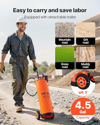 VEVOR Industrial Sprayer, 4.5 Gallons Large Capacity, Stainless Steel Concrete Sprayer with Ergonomic Handle & Removable Cart, 48" & 120" Hose, Concrete Sealer Sprayers for Form Oils Construction - size: 4.5 Gal with Cart