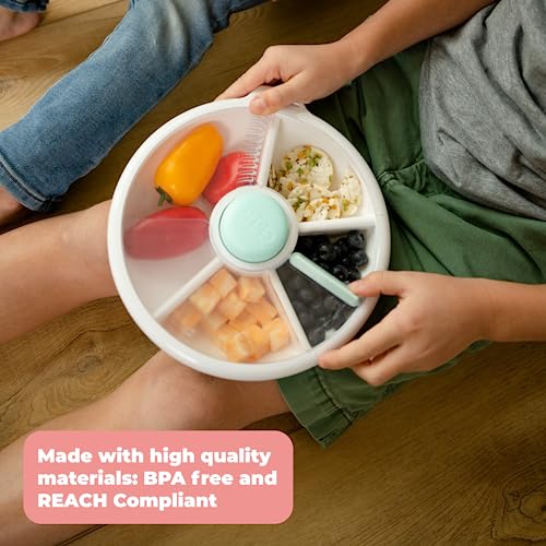 GoBe Kids Large Snack Spinner Slide Bundle with Hand Strap and Sticker Sheet - Reusable Snack Container with 4 Compartment Dispenser and Lid | BPA/PVC Free | Dishwasher Safe | No Spill - Mint Green - color: Mint Green, size: Large - Slide