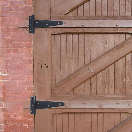 2PCS 6" Heavy Duty T-Strap Hinges, Black Rustic Iron Hinge, Rustproof Gate Tee Hinges for Outdoor Sheds, Barn Doors & Wood Fences-Thickness 2.2mm - size: 6 Inch