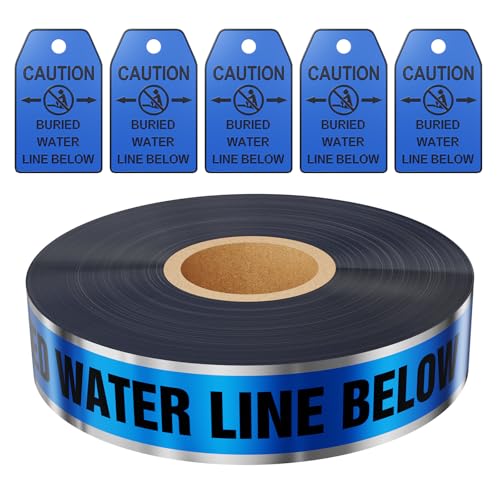 1000 Feet Caution Water Line Below Blue/Black Print Safety Tape with Above-Ground Caution Tag, 2 Inch x Foot 5 Mil, Detectable 2-Inch - style: Caution Buried Water Line