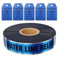 1000 Feet Caution Water Line Below Blue/Black Print Safety Tape with Above-Ground Caution Tag, 2 Inch x Foot 5 Mil, Detectable 2-Inch - style: Caution Buried Water Line