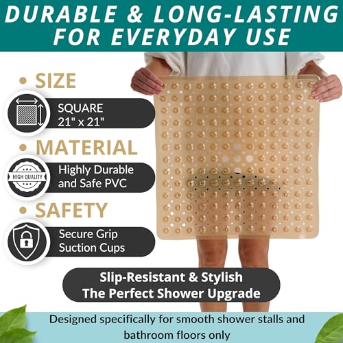 ENKOSI Square Shower Mat – 21 x 21 Inch Non-Slip Bathroom Shower Stall Mat with Suction Cups and Drain Holes – Anti-Slip Bathtub Shower Mats for Inside Shower (21x21 Clear Brown) - color: Clear Brown