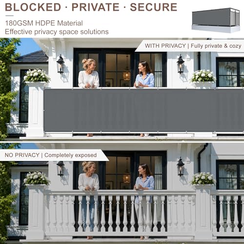 SUNNY GUARD 2.5' x 5' Balcony Privacy Screen, HDPE Patio Railing Cover Fence - color: Dark Gray, size: 0 2.5' x 0 5'