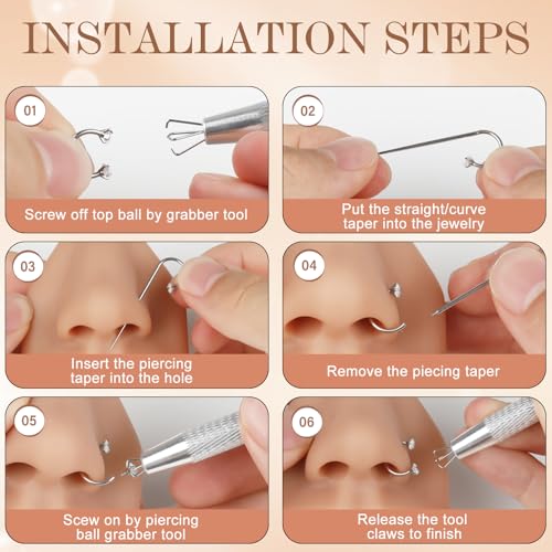 2Pcs Piercing Ball Grabber Tool for Changing Jewelry, Stianless Steel Flat Back Earring Applicator Internally Threaded Push Pin Piercing Grabber Tool - color: Silver-H