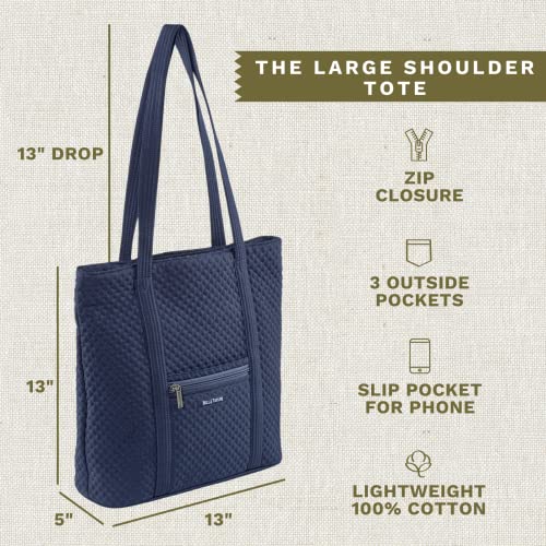Bella Taylor Large Tote, Quilted Shoulder Bag for Women | Lightweight, 6-pocket large quilted purse, machine washable, zippered top, ultimate organization, durable construction - color: Vintage Navy