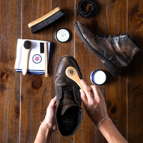 Cobbler’s Choice Co. Leather Care Kit with Horsehair Shoe Brush, Dauber Brush, Welt Brush, Microfiber Cloth - Tan - color: Tan