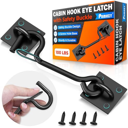 100 Lbs Privacy Cabin Hook & Eye Latch - Safety Buckle Barn Door Gate Latch | 4 Screw Points Privacy Hook with Buckle for Barn Door, Lock Gate Latch Hook for Sliding Door Gate, Bathroom Cabinet Bedroom