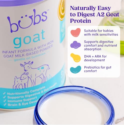 Bubs Whole Goat Milk Infant Formula for 0-12 Months, Non-GMO Milk, 20 oz | Goat Milk-Based Powder with Iron, DHA, ARA, Prebiotics & Essential Nutrients to Support Gentle Digestion