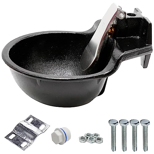 MDEOOSKY Extra Large Livestock Cast Iron Push-Paddle Automatic Horse Waterer with Accessories Livestock Water Trough 2.5L Heavy Duty Auto Drinking Metal Troughs for Horse Cattle Goat Pig Capacity