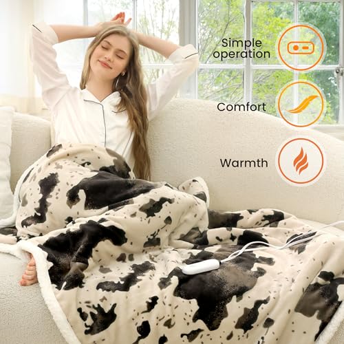 Heated Blanket Throw Blanket - Fast Heating Electric Blanket, Soft Heated Throw with 4 Time Settings,10 Heating Settings, Warm Gifts for Women Mom Grandma(50" x 60" Light Brown) - color: 03 - Brown Ombre-beige, size: Throw 50" x 60"