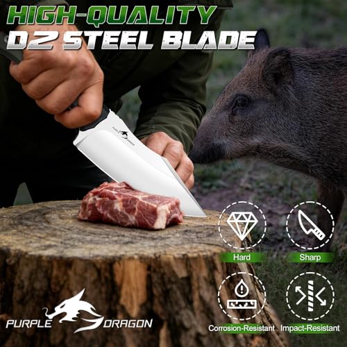 Purple Dragon Outdoor Knife for Skinning - Drop Point Skinning Knife Green | Forged from a Single Piece of D2 Steel, Full Tang G10 Handle, Gift Box - size: 4.8 inch