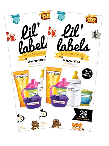 Bottle Labels, Write-On Name, Self-Laminating, Waterproof, Baby Bottle Label for Daycare, Made in The USA (Animal Friends Set of 2) - color: Animal Friends Set of 2