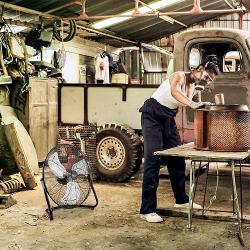 Comfort Zone 20-Inch High-Velocity Industrial Floor Fan, Heavy-Duty 3-Speed Metal Shop Fan with 180° Adjustable Tilt & Carry Handle, Quiet Vibration-Free Cooling for Garage, Workshop, & Home - size: 20"