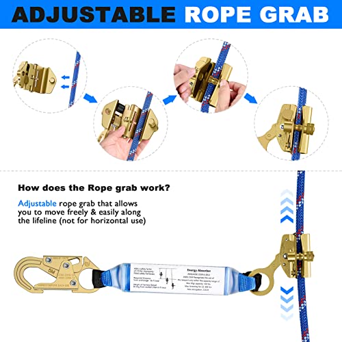 100FT Vertical Lifeline Assembly Fall Protection Rope | With Two Rope Grab Snap Hooks, Shock Absorber，Safety Climbing Equipment Roofing Safety Kit, CE ANSI - size: 100FT