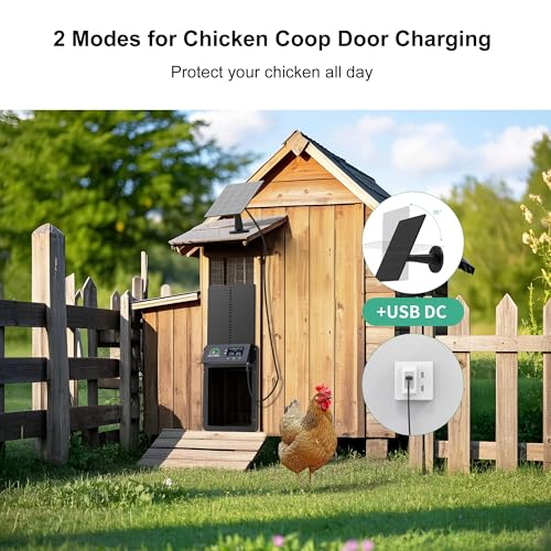 Chicken Coop Door, Automatic Chicken Door with Timer & Light Sensor | Solar Chicken Coop Door with Multiple Modes & USB-C Charging