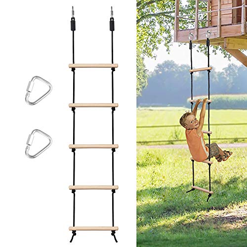 Rope Ladder for Kids, Wooden Climbing Obstacle Swing Ladder | Rope Ladder with 2 Hooks, Climbing Rope for Kids, Hanging Ladder for Swing Accessories, Playground Game, Play Set Outdoor