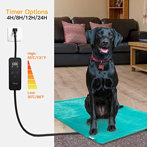 Toozey Large Pet Heating Pad, 6 Adjustable Temperature Dog Cat Heating Pad with Timer, Waterproof Heated Dog Bed with Chew Resistant Cord, Indoor Electric Pet Heated Mat 35x24in - color: Green, size: 35.0"L x 24.0"W x 0.6"Th
