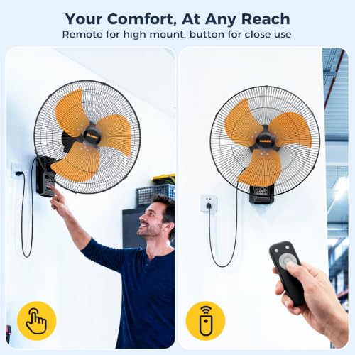 CAMMOO 20 Inch Wall Mount Fan Oscillating, Wireless Remote & Button Control | 32ft Wireless Control, 6.6ft Power Cord, Supports 3-Speed, 8H Timer, Sleep & Natural Mode, High Velocity Wall Fan