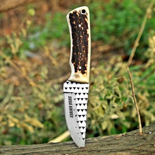 Custom Handmade 7'' fixed blade hoof rasp knife/Cow boy knife/Damascus steel Bull cutter knife, cowboy knives with pancake leather sheath (SUSA 122) - color: SUSA 122