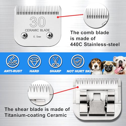 Detachable Pet Clipper Blades Dog Grooming Clipper Replacement Ceramic Blades, Compatible with Andis, Wahl, Oster(Size 30#,Cut Length 0.5mm) - size: 30# (0.5mm)