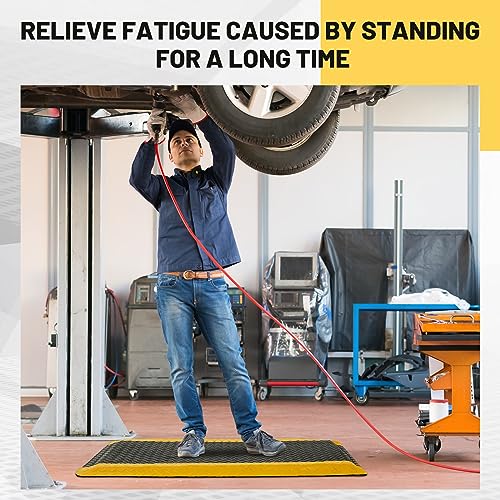 Timgle Anti Fatigue Mat 23.6" X 35.4", Diamond Plate Non Slip, 7/8" Thick | Heavy Duty Vinyl for Industrial Work Stations, Ergonomic Cushion Relieves Fatigue, Warehouse Factory Floor, Yellow Border - size: 36"L x 24.2"W x 0.8"Th