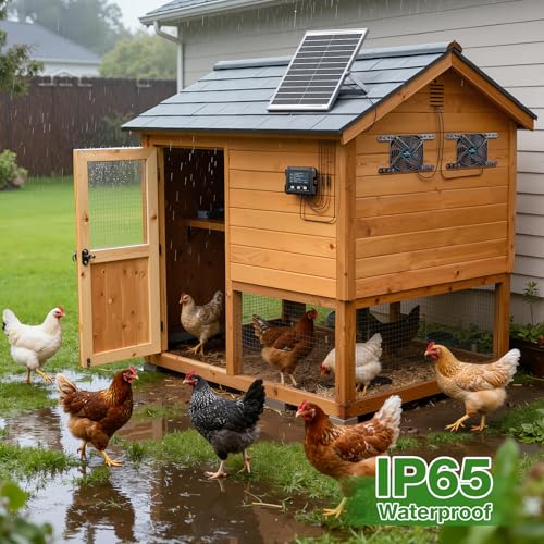 Solar-Powered Chicken Coop Exhaust Fan with Battery & Smart Sensing – 25W Solar Panel, 2 * 4.7" Fans, 3 Modes, IP65 Waterproof | Ideal for Chicken Coop, Dog House, Greenhouse, Outside
