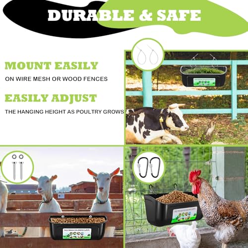 5 Pack Chicken Feeder, Duck Feeder Supplies, Hanging Fence Feed Trough with Clips for Goat, Sheeple, Piglet, Gooses, Turkeys, Dog Livestock Poultry, 8 Quarts in Total, Feed Scoop Included, Black - color: Black 5pcs