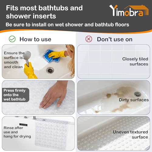 Yimobra Bathtub Mat Non Slip, 27.5"X15.5" Machine Washable Shower Floor Mat, Soft on Feet, Bath Mat with Drain Holes and Suction Cups, Bathroom Essentials, Clear - color: Clear, size: 27.5 X 15.5 Inch