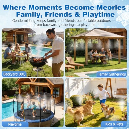 Mellbree Misters for Outside Patio 60FT/18M, Pre-Assembled Misting Cooling System with 19 Brass Nozzles & 3/4" Adapter, Outdoor Mister for Garden, Backyard, Pool, Greenhouse, Play Area, Trampoline - size: 60FT