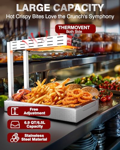 PYY French Fry Warmer - Commercial Food Heat Lamp Chip Warmer, Adjustable Height 15.4"-18.5" Food Warmer Temp 86°F-156°F Countertop Freestanding Food Truck Restaurant Buffet - size: 6.5L