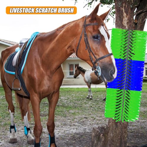 4pc Livestock Scratch Brushes, 20'' x 7.3'' Heavy Duty Cow Scratcher Wall Mount, Flexible Anti-Itch Grooming Tool for Cattle, Goat, Horse Grooming Supplies with Screws and Nuts - color: teal