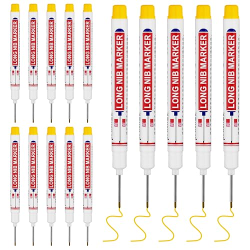 15 PCS Long Head Deep Hole Marker Pens,20mm Long Nib Marker,Longs Nose Markers,Waterproof Construction Markers Marking Tool,Permanent Marker Carpenter Ink marker Pens,Metal marking Pens,Yellow - color: 15PCS-20MM Yellow