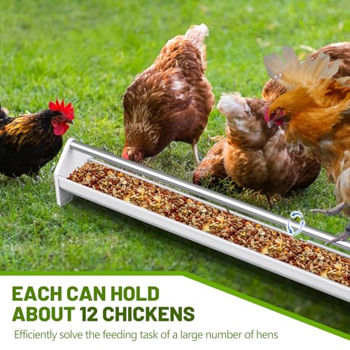Reallnaive 2 Pack 47 in Plastic Chicken Feeder Trough, Stainless Steel Bars | Rust-resistant Plastic Body, Stainless Steel Anti-roost Bars, Easy to Clean, for Chickens, Ducks, Geese, Pigeons & Goats