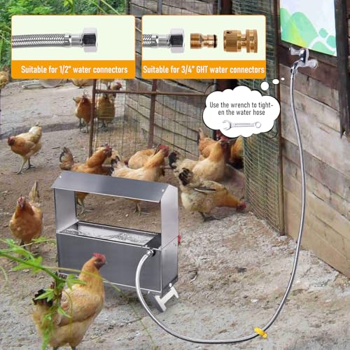 Stainless Steel Automatic Chicken Waterer, Hands-Free Hydration | Float-Controlled Chicken Wate Dispenser, 60 Inch Hose, Legs, Lid, Easy To Clean, Chicken Coop, For Pigeon Duck Goose Turkeys