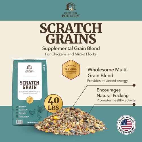 Scratch Grain for Chickens & Wildlife, 40lb, Made in USA | Natural Whole Grains, Supports Foraging & Energy, Encourages Pecking & Activity, Ideal for Mixed Poultry Flock - size: 40lb (Pack of 1), style: Scratch Grain