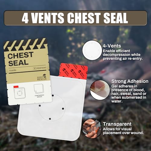 RHINO RESCUE Vented Chest Seal, IFAK Refill First Aid Supplies (2 Count) | Sterile Emergency Trauma Dressing, Occlusive Adhesive Pad Medical for Wound Care, Gunshot, Sucking Chest, HSA/FSA Approved - size: Vented