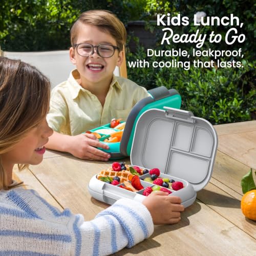 Bentgo Chill Kids 4-Compartment Bento Box Leakproof Lunch Box | Built-In Ice Pack, 3.3 Cup Capacity, BPA-Free, Microwave & Dishwasher Safe Tray, Ideal for Ages 3–7 (Gray) - color: Gray