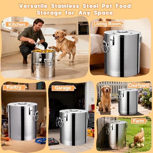 UPSKYPET35lb Dog Food Storage Container, Airtight Stainless Steel | Extra Large Capacity, Rust-Proof, Moisture-Proof, Deters Pets from Opening & Stealing Food, Easy to Clean, Keeps Food Crispy - size: 35lb