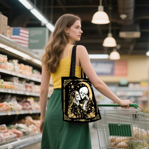 Aesthetic Canvas Tote Bag for Women - with Magnetic Snap Closure & Zipper Inner Pocket Reusable Totes Bag - color: Skeleton