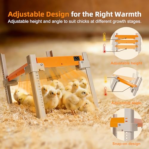 Chicken Coop Heater, Briidea Chick Brooder Heating Plate with 110–130℉ Constant Temperature for Chick Safety, Adjustable Height & Angle, Mother-Hen-Like Comfort, Indoor & Outdoor Use for 15 Chicks - color: Right-angle support