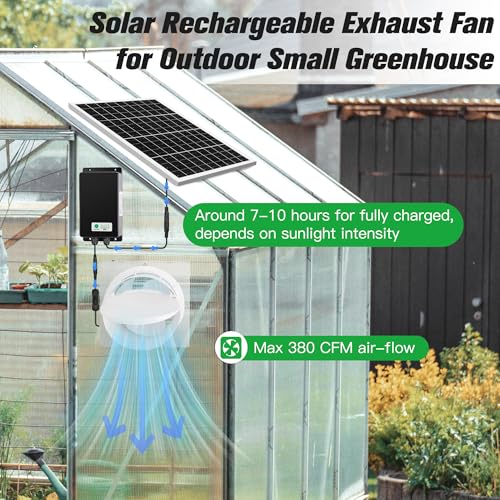 blessny 8" Solar Rechargeable Exhaust Fan for Greenhouse, Chicken Coop | 25W Solar Powered Ventilation Vent Fan with 66.6 Wh Battery Backup for Outdoor Air Circulation - size: 8" Fan Large Kit