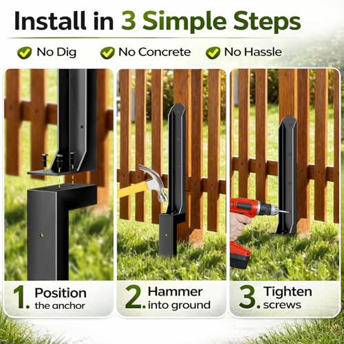 4 Pack Fence Post Repair Kit, Heavy Duty Steel Ground Spike Anchor for Fixing Leaning or Broken 4x4 & 6x6 Wood Posts, No Dig Drive-in Support for Yard, Garden & Fence - size: 4pack