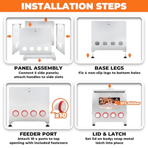 Sidasu 110 lbs Chicken Feeder No Waste-10 Port Large Chicken Feeder with Adjustable Height,Locking Lid,Rainproof-Metal Poultry Feeders for Chickens (Sliver, 23.76 * 22.78 in)