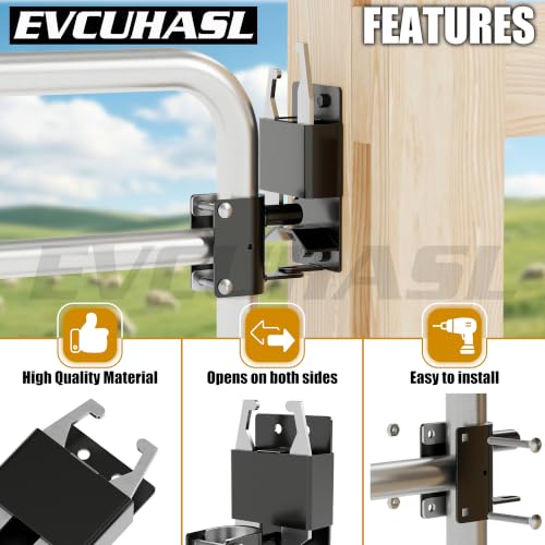 2 Way Farm Gate Latch, Heavy Duty Lockable Two Way Fence Gate Latch, Black Anti-Sag Gravity Latch for Fences, Metal Gates, Horse Corrals, Ranches, Round to Square Tube Conversion, 2 Pack