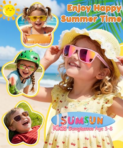 Sumsun Kids Sunglasses Bulk Party Favors 24 Packs Boys Girls Age 3-8 with UV400 Protection for Birthday Graduation Party Supplies (Grid 16 Pack) - style: 16pc Grid