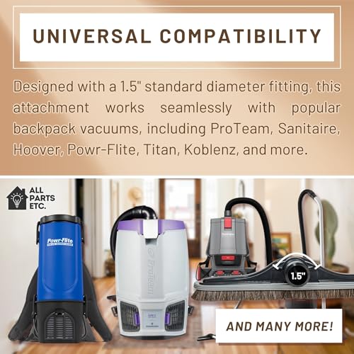 Backpack Vacuum Cleaner Hard Wood Tile Floor Brush 14” Wide with Bumper for Natural Horsehair Soft Bristles Hoover, Sanitaire, Carpet Pro, Proteam Back Pack Vacuums and More
