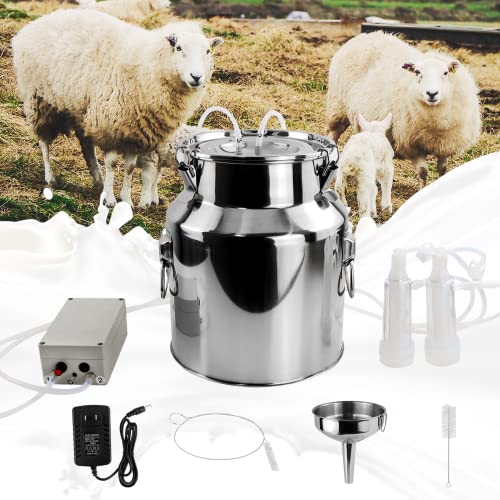 2026 Upgrade 14L Goat Milking Machine, Continuously Adjustable Suction Pulsation Vacuum Electric Milker, Portable Livstock Milking Machine with Stainless Bucket(US Plug)(14L Goat) - size: 14L Adjustable Sheep Milking Machine