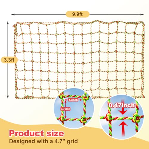 Climbing Net, 3.3ft X 9.9ft Polyester Climbing Cargo Net for Kids Outdoor, Heavy Duty Large Military Playground Equipment, Rope Ladder, Swingset, Indoor & Outdoor, Treehouse, Jungle Gyms - size: 3.3ft X 9.9ft