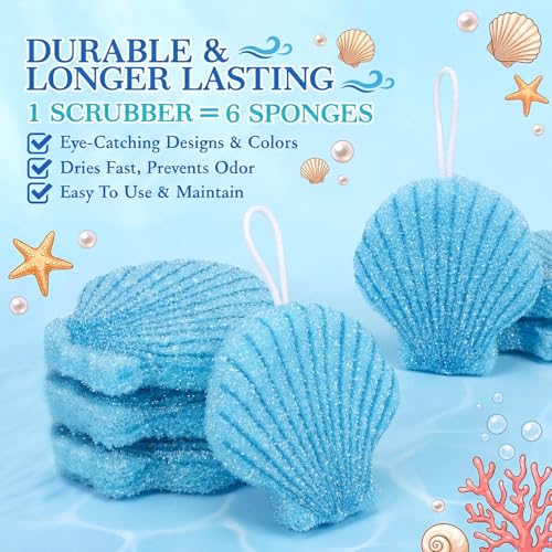 12 Pcs Shell Sponge Dish Scrubber Dual Sided Non Scratch Dish Washing Scrubbers Reusable Household Cleaning Kitchen Tools for Dishwashing Washing Dishes Cookware Tubs Sinks - style: Shell